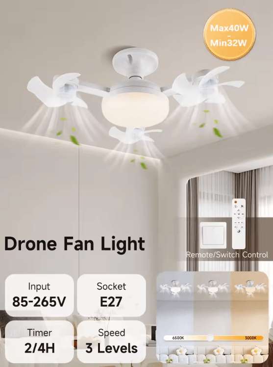 Modern LED Ceiling Fan with Light – Remote Control 3-Speed Silent Cooling Fan