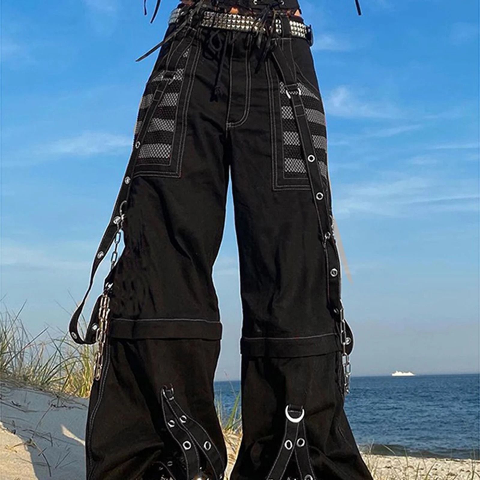 Womens Cargo Jeans Loose Fit Streetwear Denim Pants With Pockets
