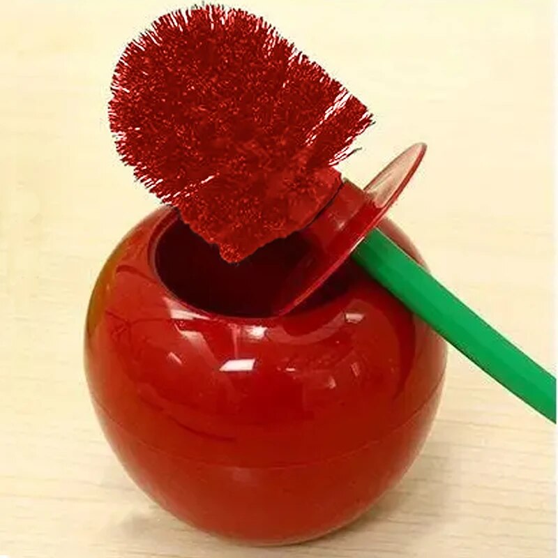 Red Cherry Toilet Brush Set - Creative Bathroom Accessory with Holder