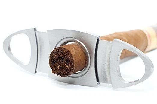 Stainless Steel Double Blade V Cut Cigar Cutter Precision Pocket Scissors for Clean Cuts