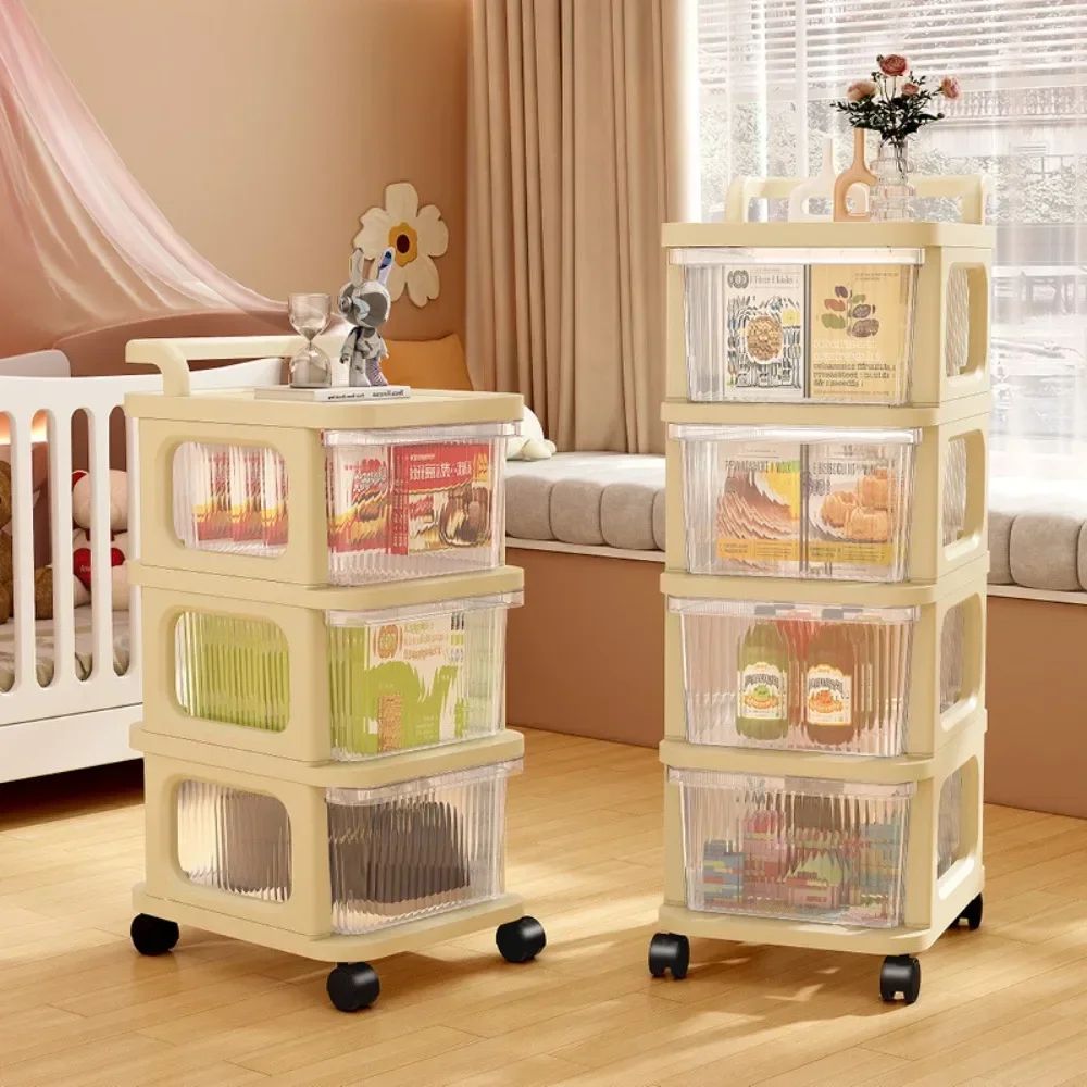 ClearGlide Multi-Tier Transparent Rolling Storage Cart – Acrylic Style Drawer Snack & Toy Organizer