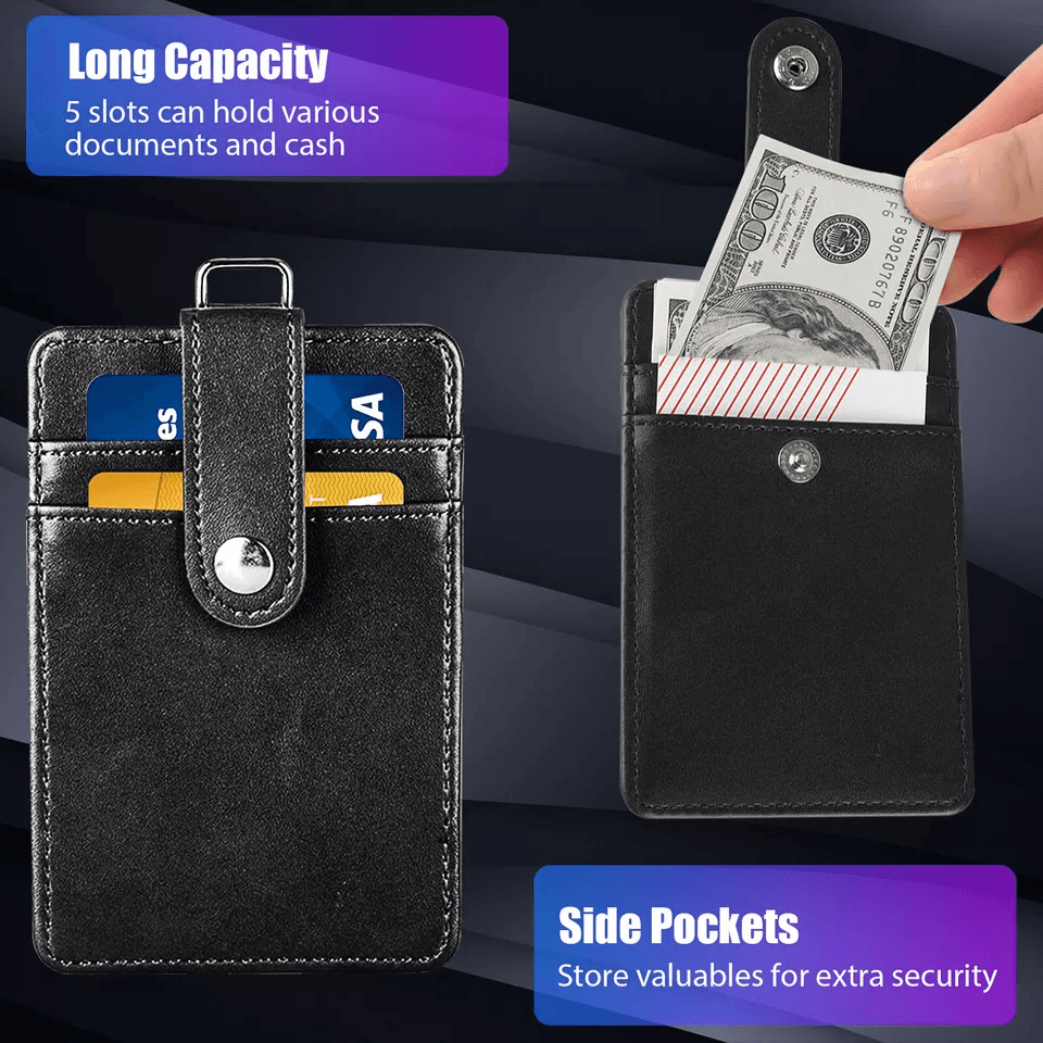PU Leather ID Badge Card Holder with Vertical Clip & Neck Lanyard Strap Case