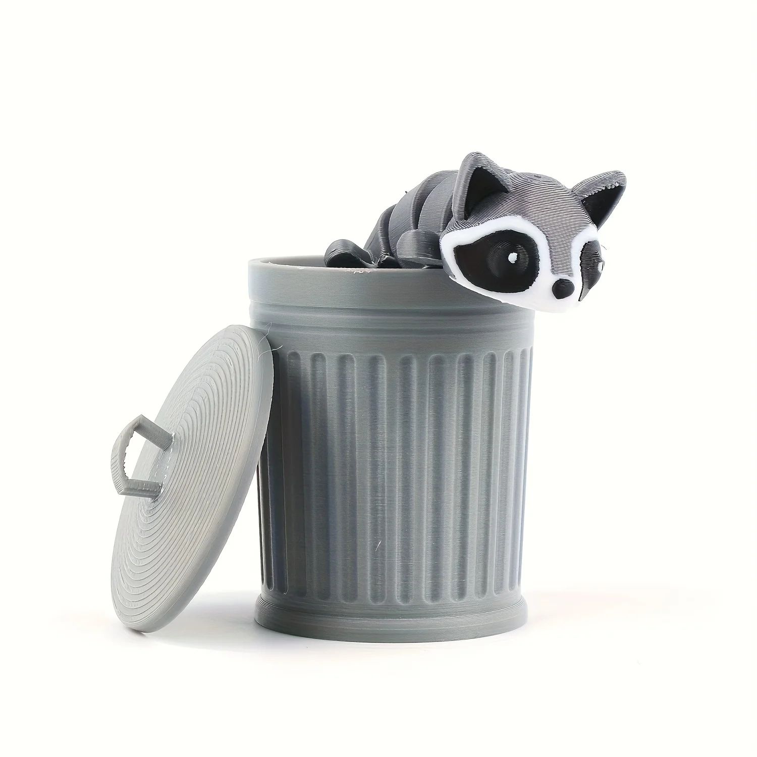 3D Printed Raccoon Trash Can Decoration – Funny Outdoor Raccoon Statue for Home & Garden