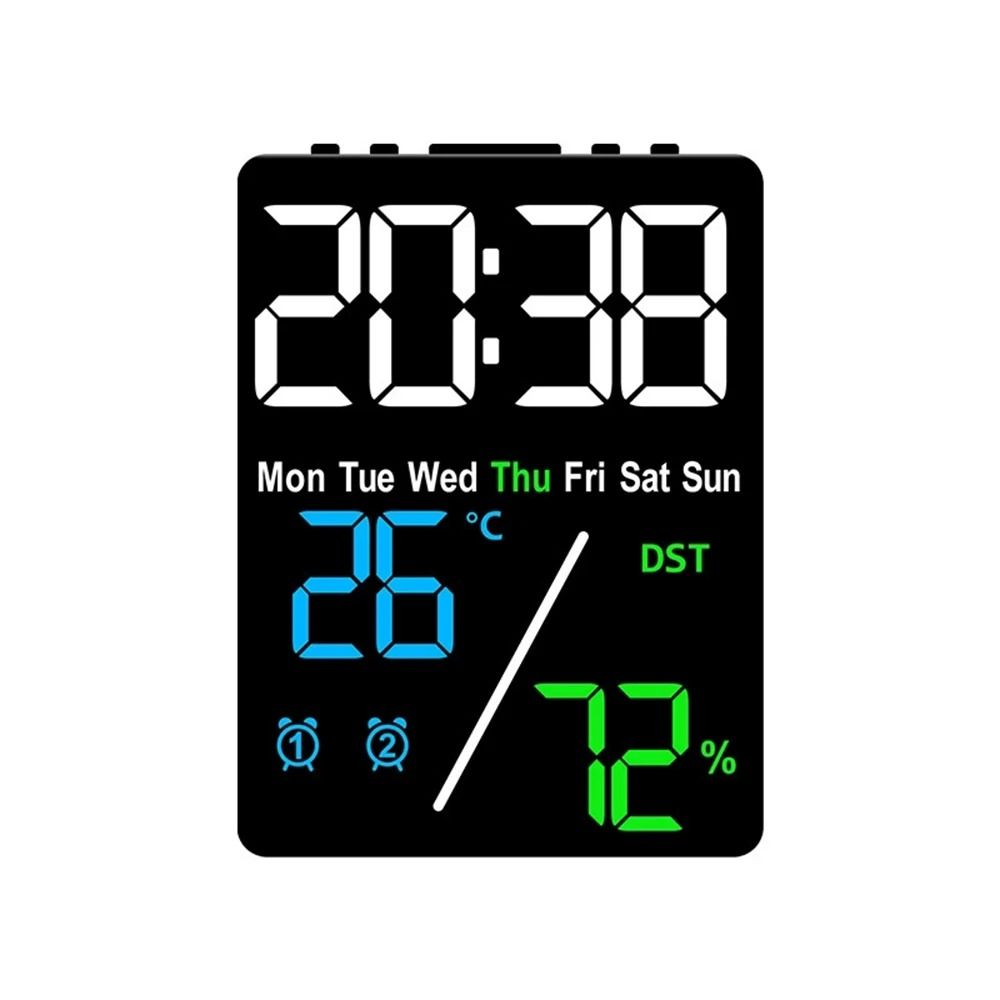 Digital Alarm Clock With Temperature Humidity Date And Dual Alarms LED Display