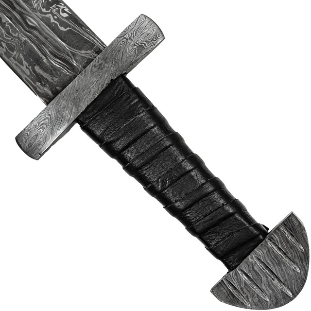 Arbitrary Provocation Hand Forged Firestorm Damascus Steel Medieval Costume Cosplay Sword w/Black Genuine Leather Sheath