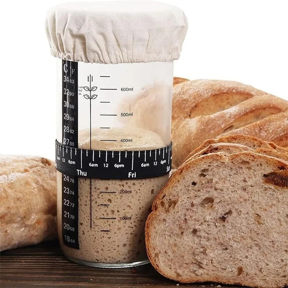 Sourdough Starter Container with Feeding Band Thermometer and Silicone Scraper 24 oz