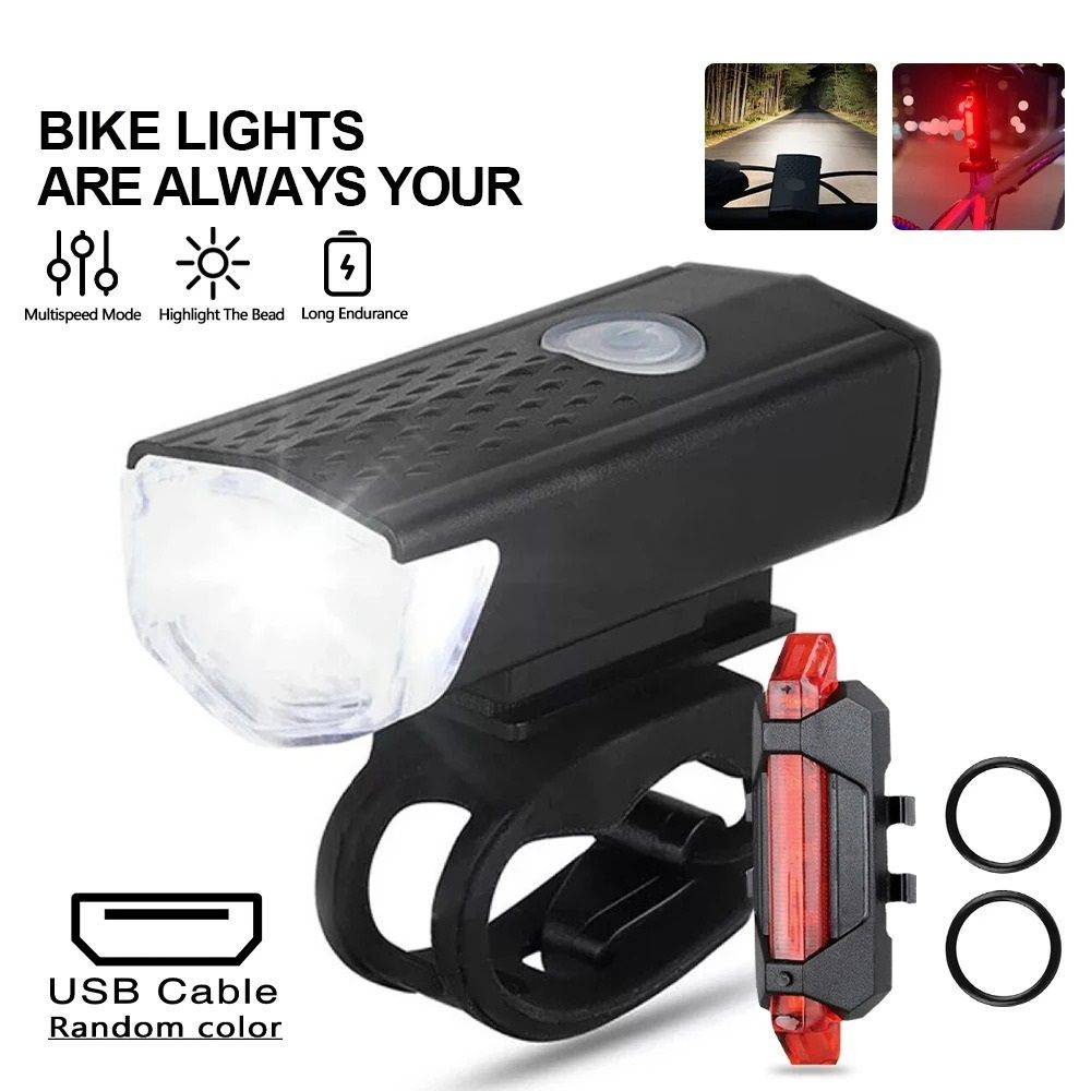 USB Rechargeable Bike Light Set with Headlight and Taillight for Cycling Safety