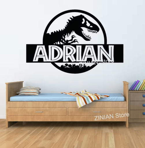 Personalized T Rex Dinosaur Wall Sticker Jurassic Kids Room Name Decal