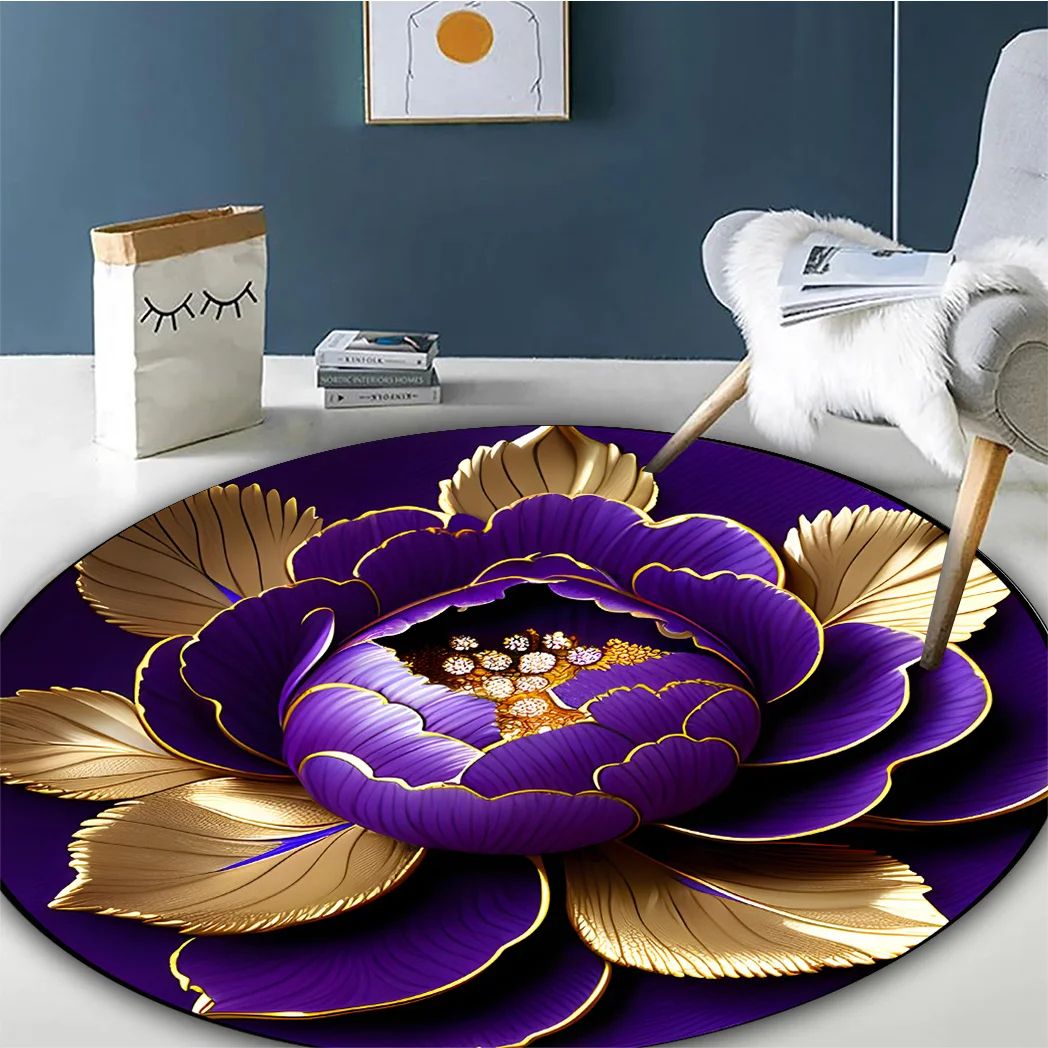 Purple Peony Round Area Rug