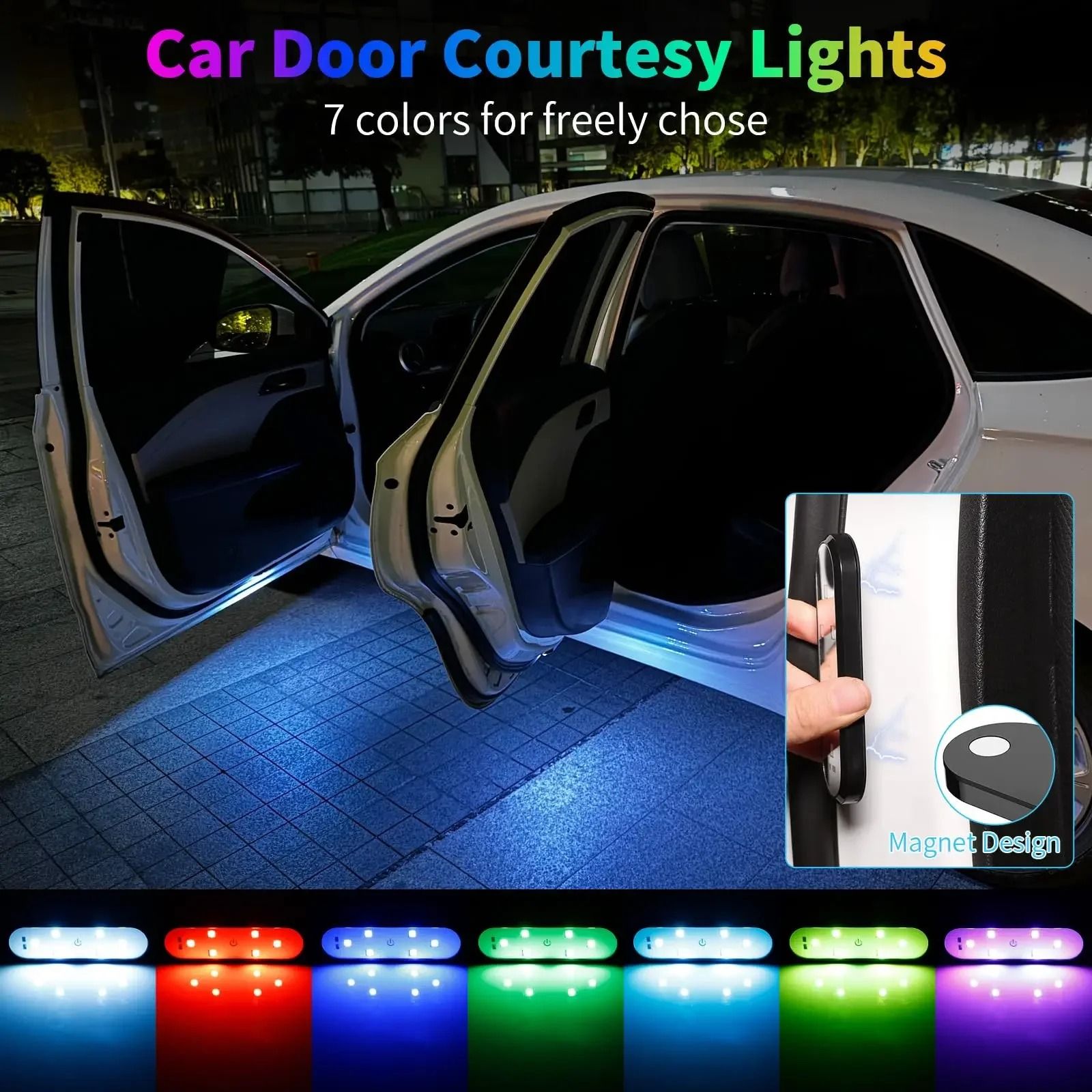 Magnetic LED Car Door Warning Light USB Rechargeable Auto On Off Safety Lamp
