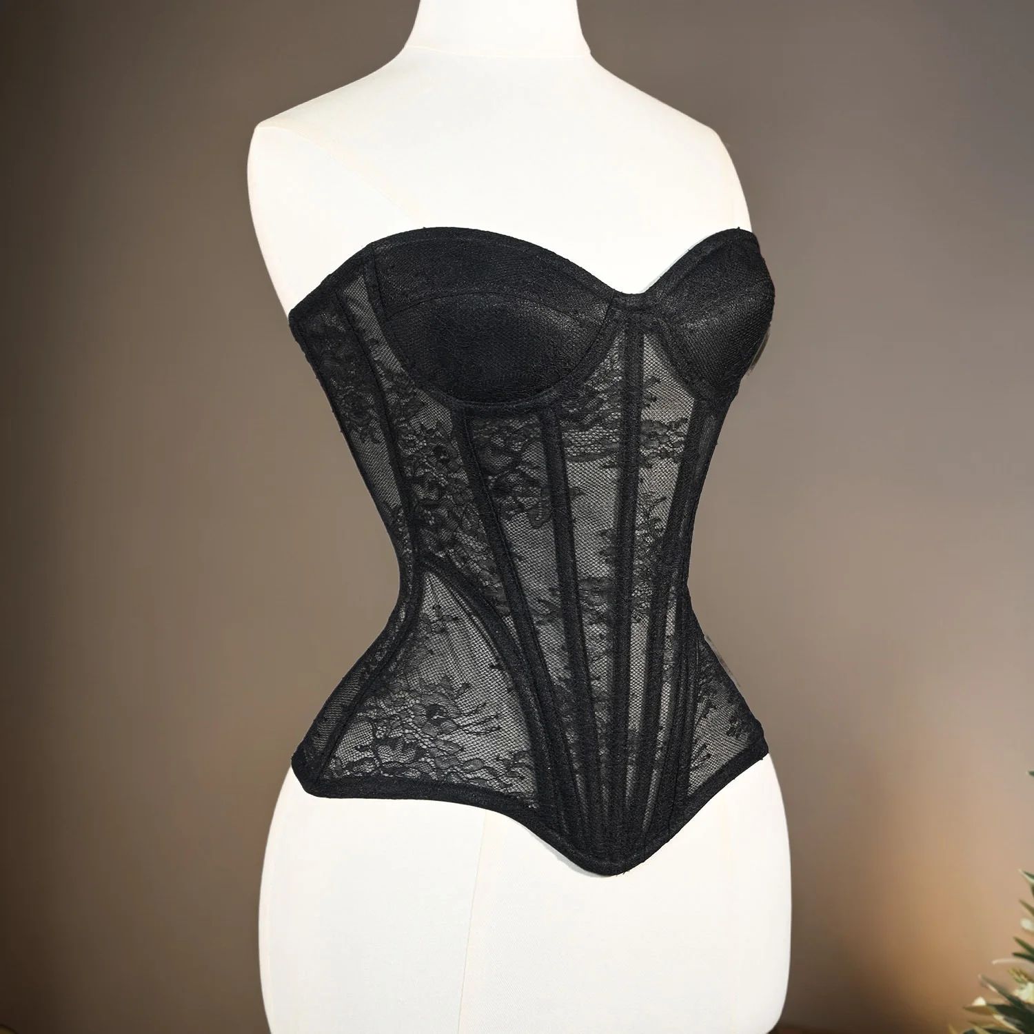 Floral Lace Overbust Corset Bustier – Strapless Steel Boned Lace-Up Bodice | Push-Up Corset Crop Top for Women