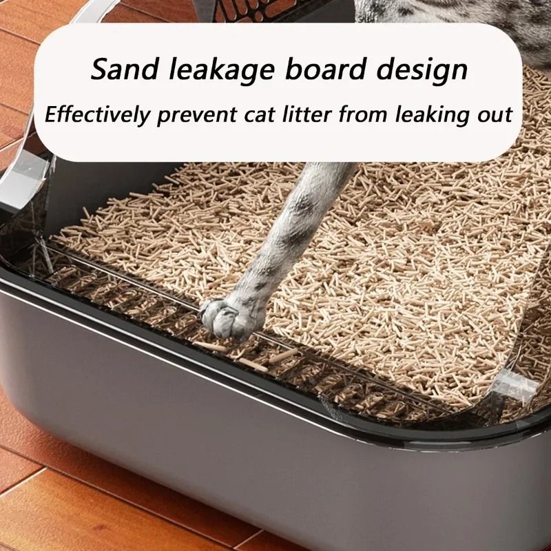 Semi Enclosed High Side Splashproof Cat Litter Box with Shield