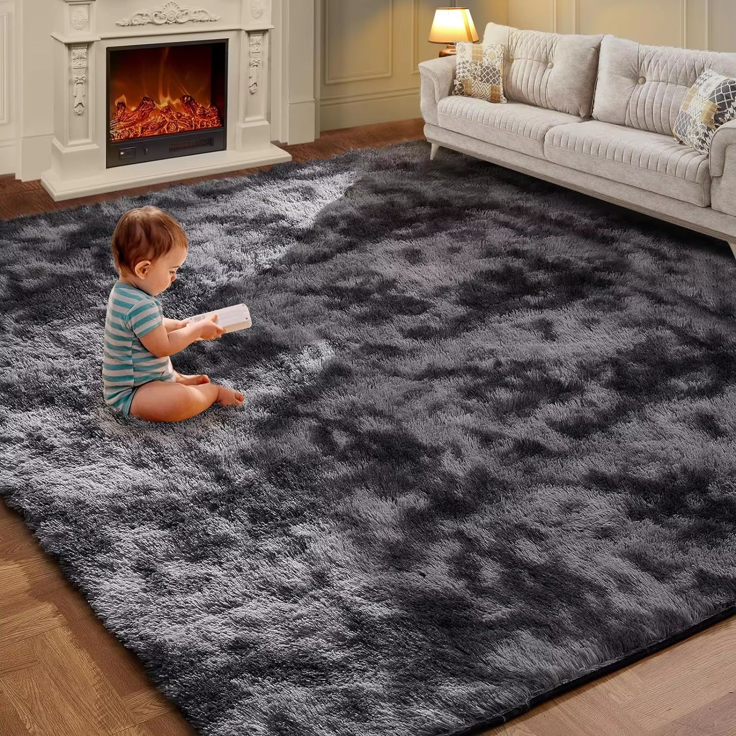 VIKAMA Tie-Dye Plush Carpet – Soft Fluffy Non-Slip Rug for Living Room, Bedroom & Kids' Spaces