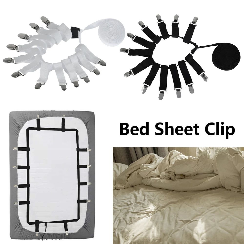 Adjustable Bed Sheet Holders Set with Fitted Sheet Straps and Sheet Corner Clips