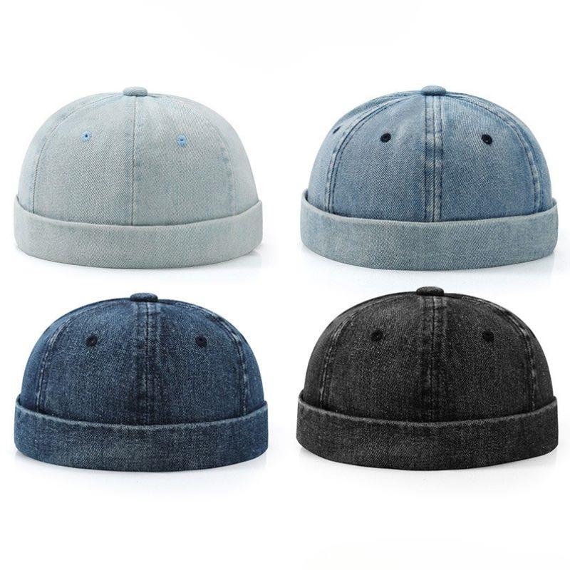 Solid Color Denim Docker Cap Adjustable Brimless Skullcap Beanie Sailor Cap for Men Women Bucket Dad Hat