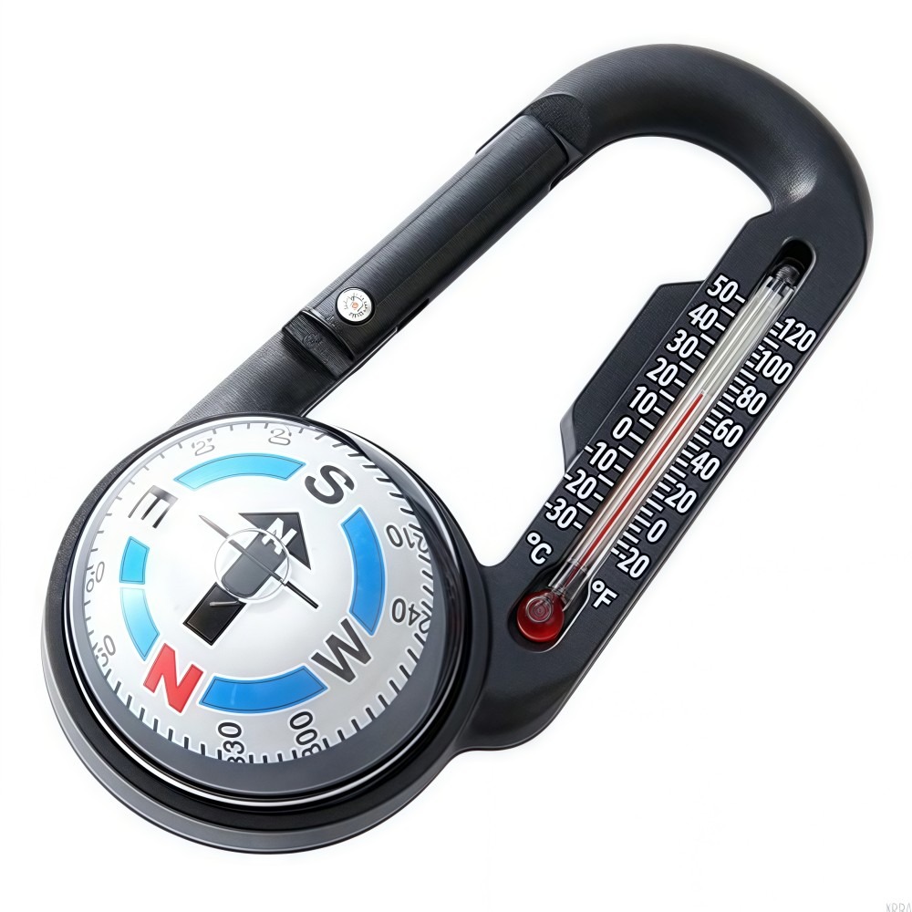 Multifunctional  Survival Carabiner Keychain with Compass and Thermometer