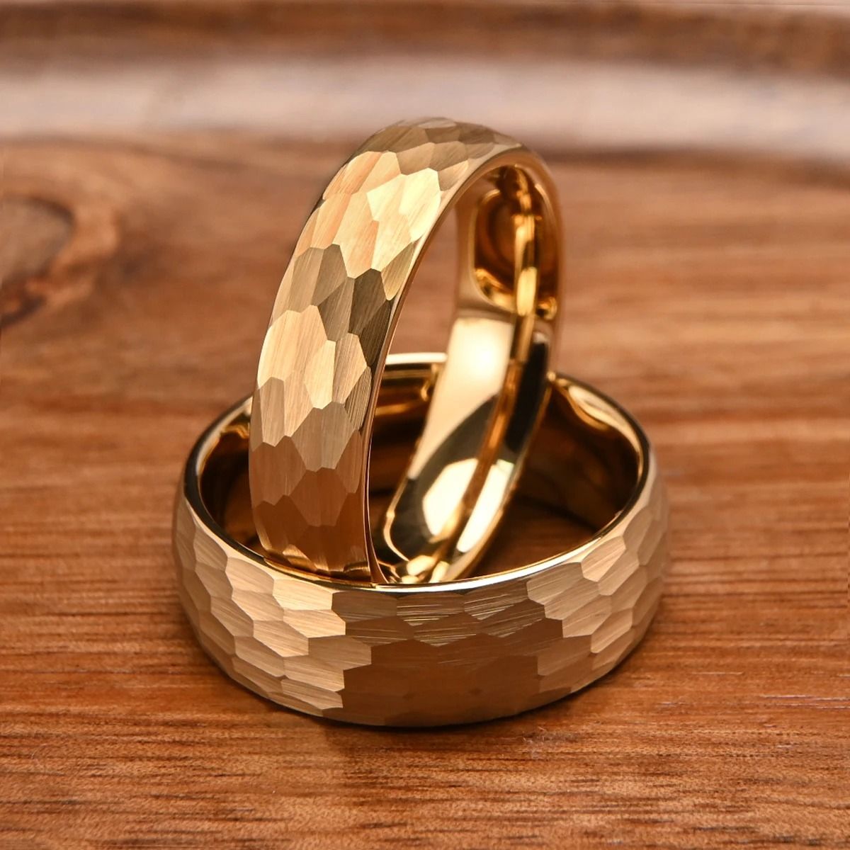 0.24in and 0.31in Gold Finish Hammered Tungsten Carbide Professional Ensemble