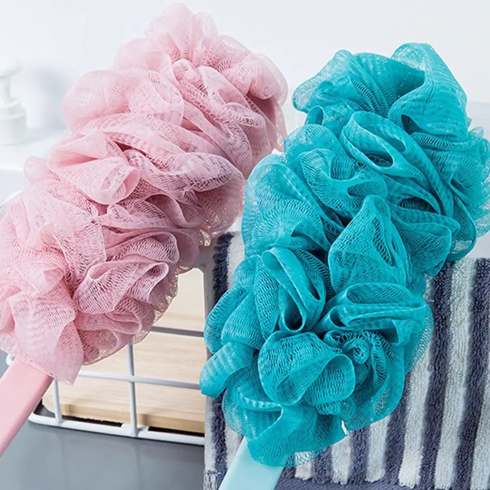 Long Handle Mesh Loofah Bath Brush – Shower Body Scrubber with Soft Bubble Exfoliating Cleaner