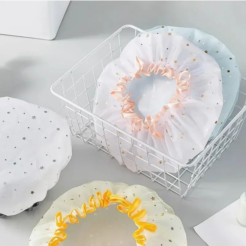 Waterproof Double Layer Shower Cap Set
