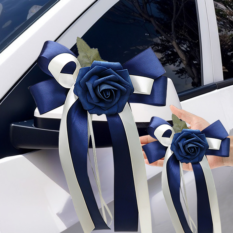 European and American Retro Car Rearview Mirror Bow Decoration, Color Fleet Flower Wedding Chair Back Flower