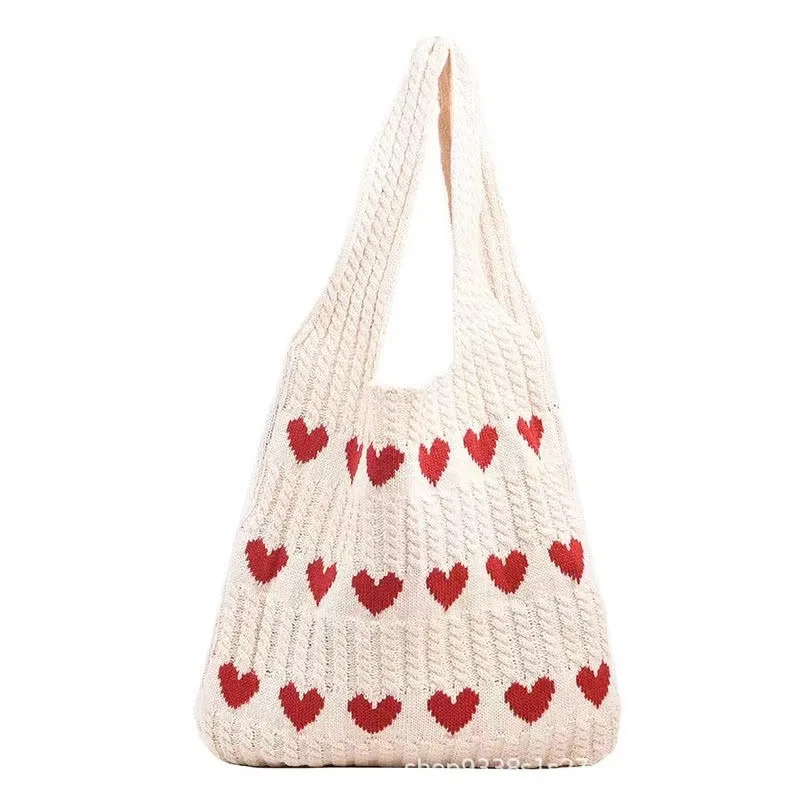Summer Women's Handmade Knitted Bag Woolen Underarm Shoulder Love Bag