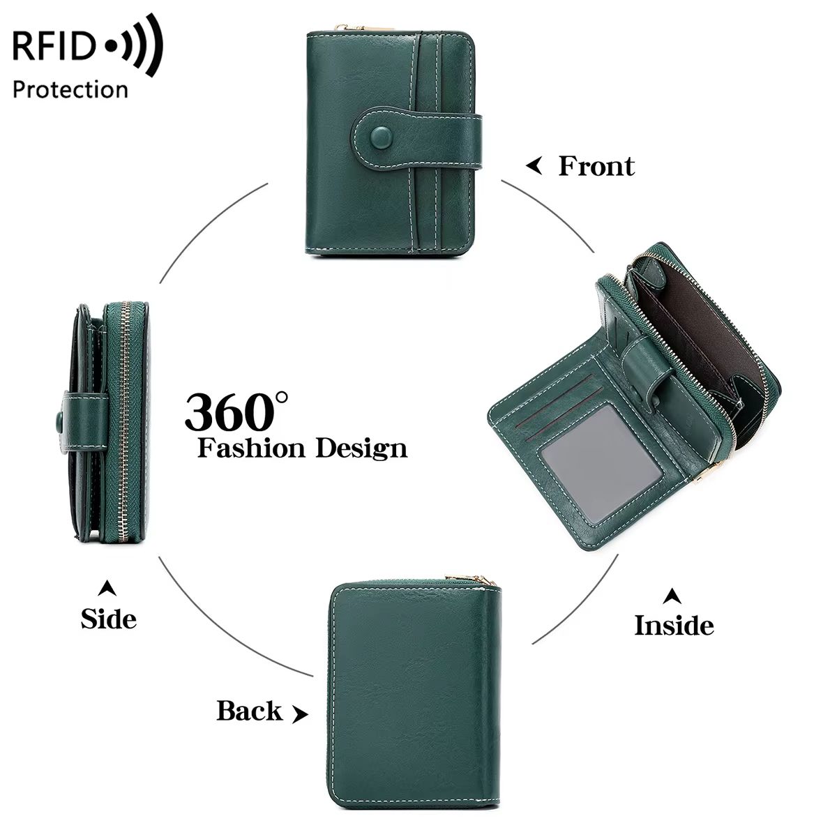 Retro RFID Blocking Women's Multi Card Wallet with Zipper Coin Pocket