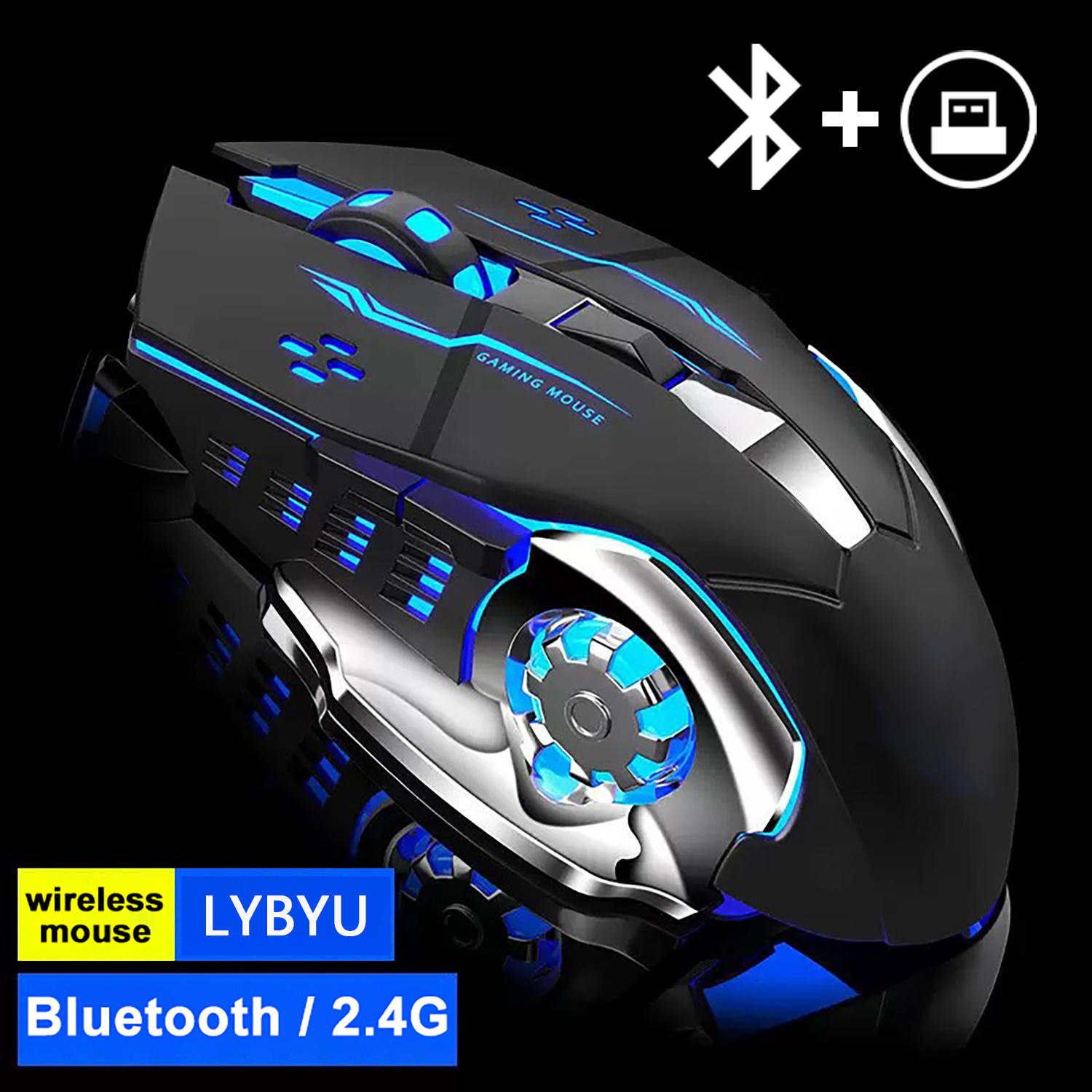 Wireless Gaming Mouse with Rechargeable Battery, Silent Bluetooth, Backlight PC Gamer Mouse, USB Mechanical Mouse