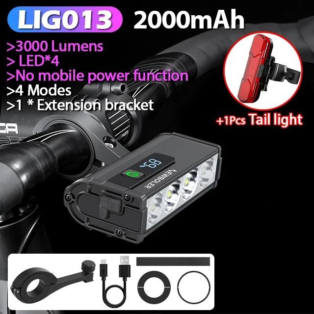 Rechargeable Bicycle Headlight 3000–10000 Lumens Waterproof Cycling Lamp with Power Bank Function