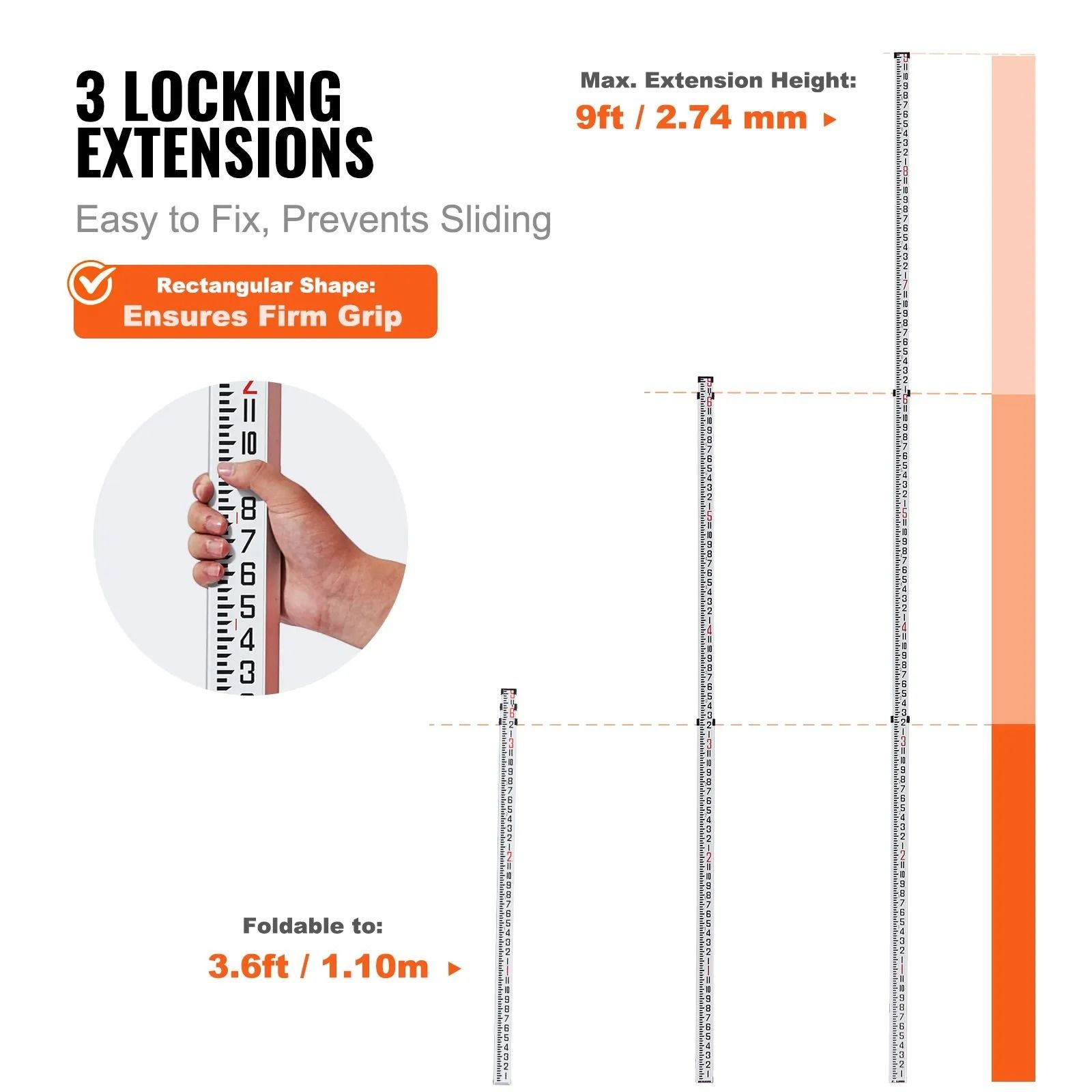 Aluminum Grade Rod Telescopic Leveling Rod with Bubble Level & Carry Bag
