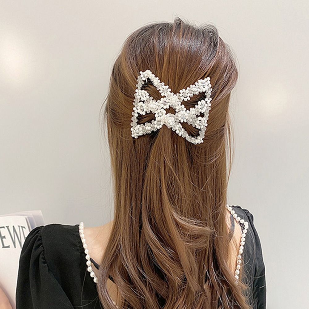 Plastic Pearl Elastic Hairpin, Butterfly Fancy Clip, Double Side Bun, Rhombus Combs Hair Styling Tool for Girls