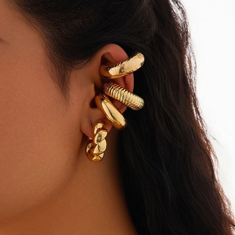 Fashion Shaped Acrylic Ear Clip for Women, Simple Gold Silver No Pierced Round Earrings, Punk Female Jewellery