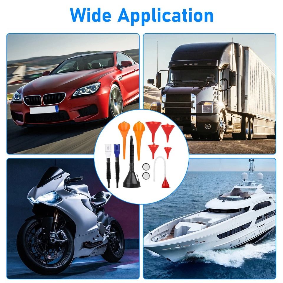 Flexible Plastic Fuel Funnel Long Neck Oil Funnel, Snap Funnel for Easy Spill-Free Filling for Vehicles