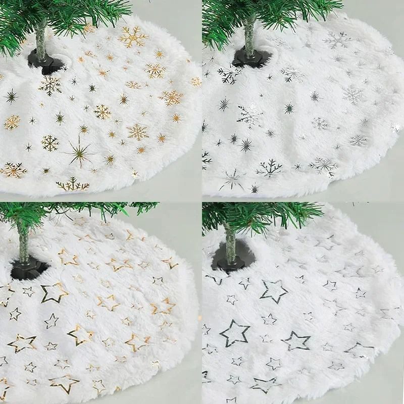 15-Inch White Faux Fur Christmas Tree Skirt | Premium Sequin Round Xmas Mat & Holiday Party Infrastructure