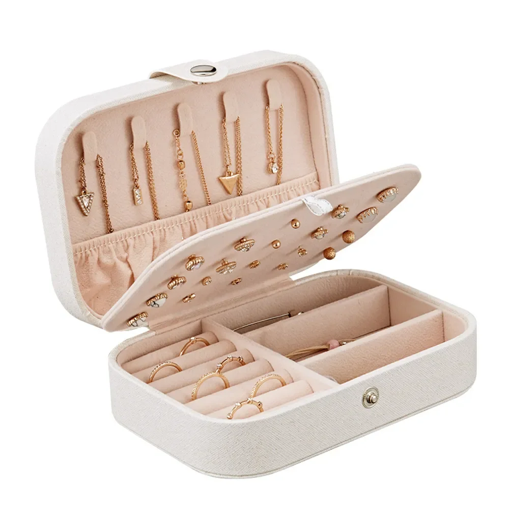 Portable Jewelry Box, Travel Jewelry Case Organizer, Leather Storage Zipper Display Box with Button Closure for Jewelers
