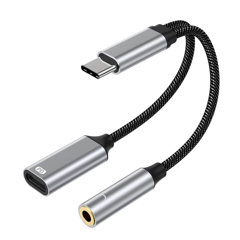 2 in 1 USB C to 3.5mm Adapter with Charging PD 60W Audio Splitter Cable