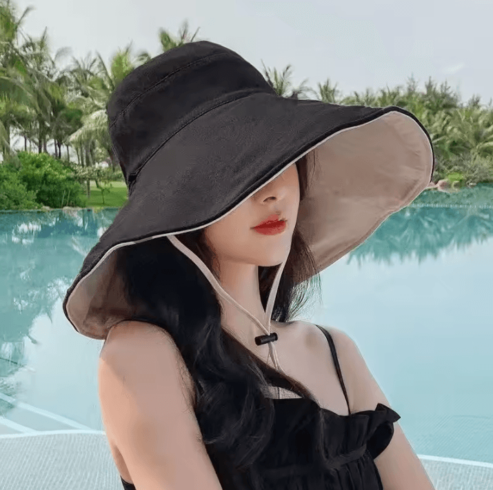 Wide Brim UPF 50+ Sun Hat for Women – Foldable Anti-UV Beach & Hiking Cap (21.65–23.62 in)