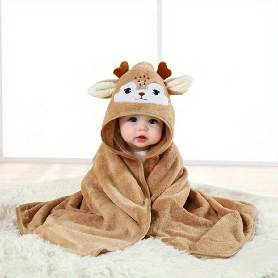Cartoon Baby Bath Towel, Hooded Baby Bathrobe for Newborns, Swaddling Blanket for Boys and Girls, Soft Polyester Fiber