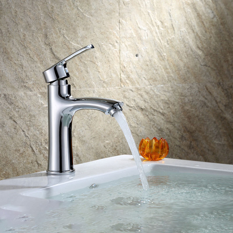 Silver Bathroom Sink Faucet Single Handle Hot and Cold Mixer Tap