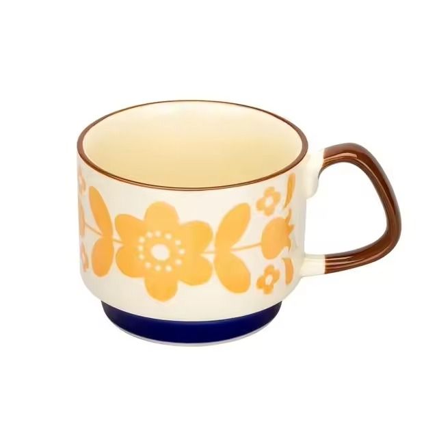 Japanese Flower Retro Ceramic Mug Set 300ml Stylish Drinkware