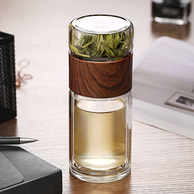Eco-Friendly Double Glass Water Bottle, Tea Infuser Tumbler with Case, High Quality Drinkware