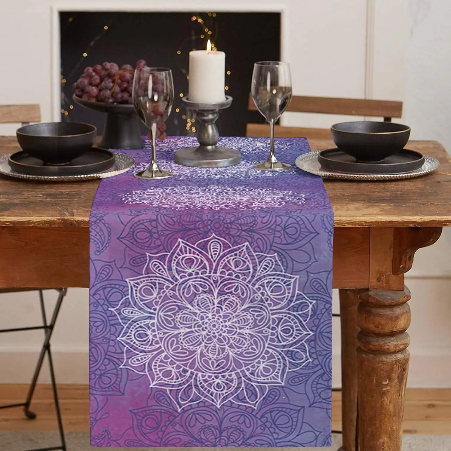 Boho Mandala Linen Table Runner Farmhouse Dining Table Decor for Stylish Home Settings