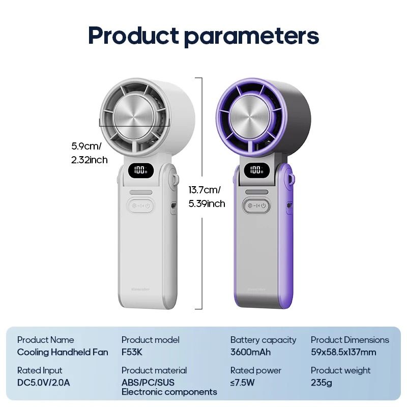 Rechargeable Turbo Handheld Fan with Lanyard and Ice Cooling Option