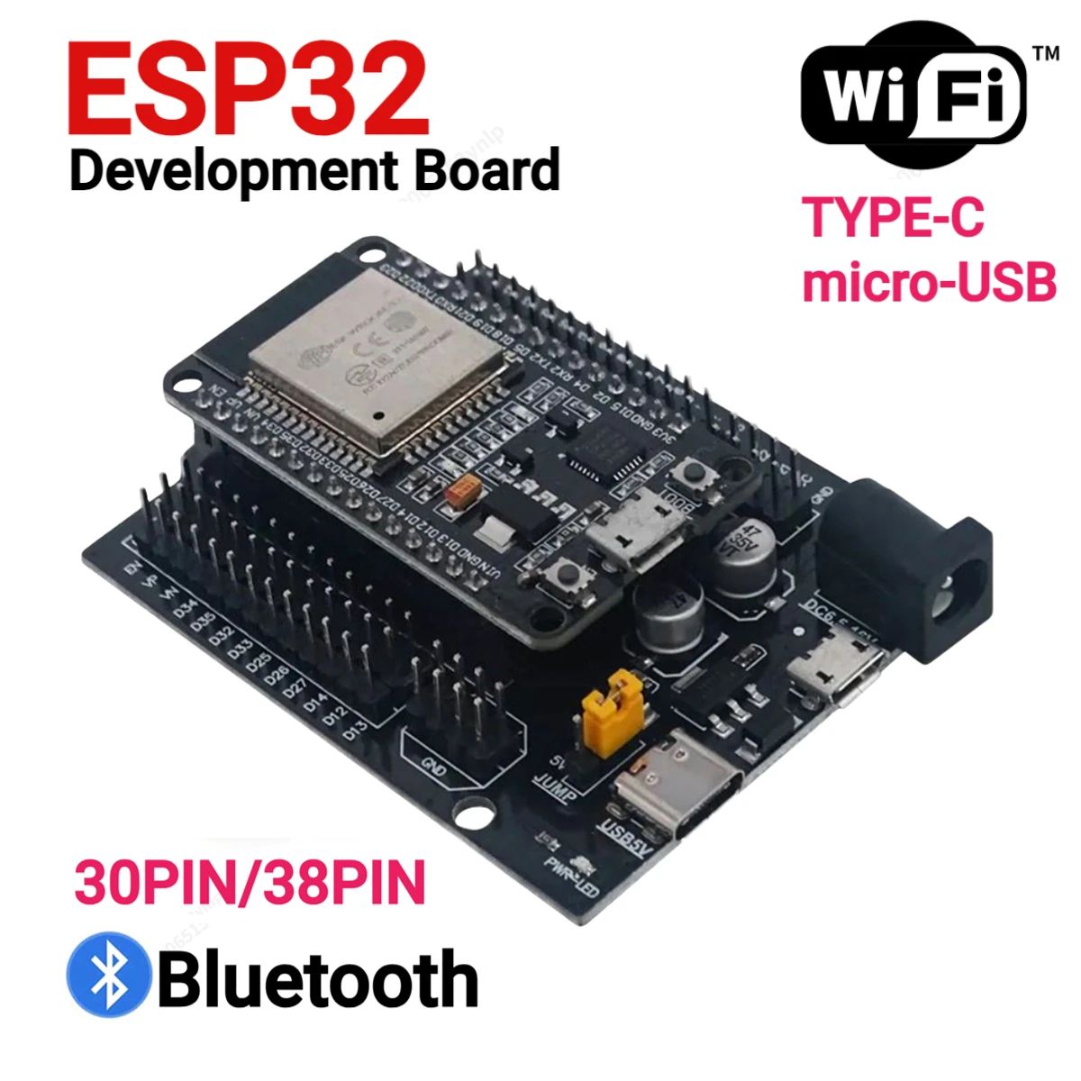ESP32 DevKitC USB-C WiFi & Bluetooth Development Board (CH340C, Dual-Core, Ultra-Low Power)