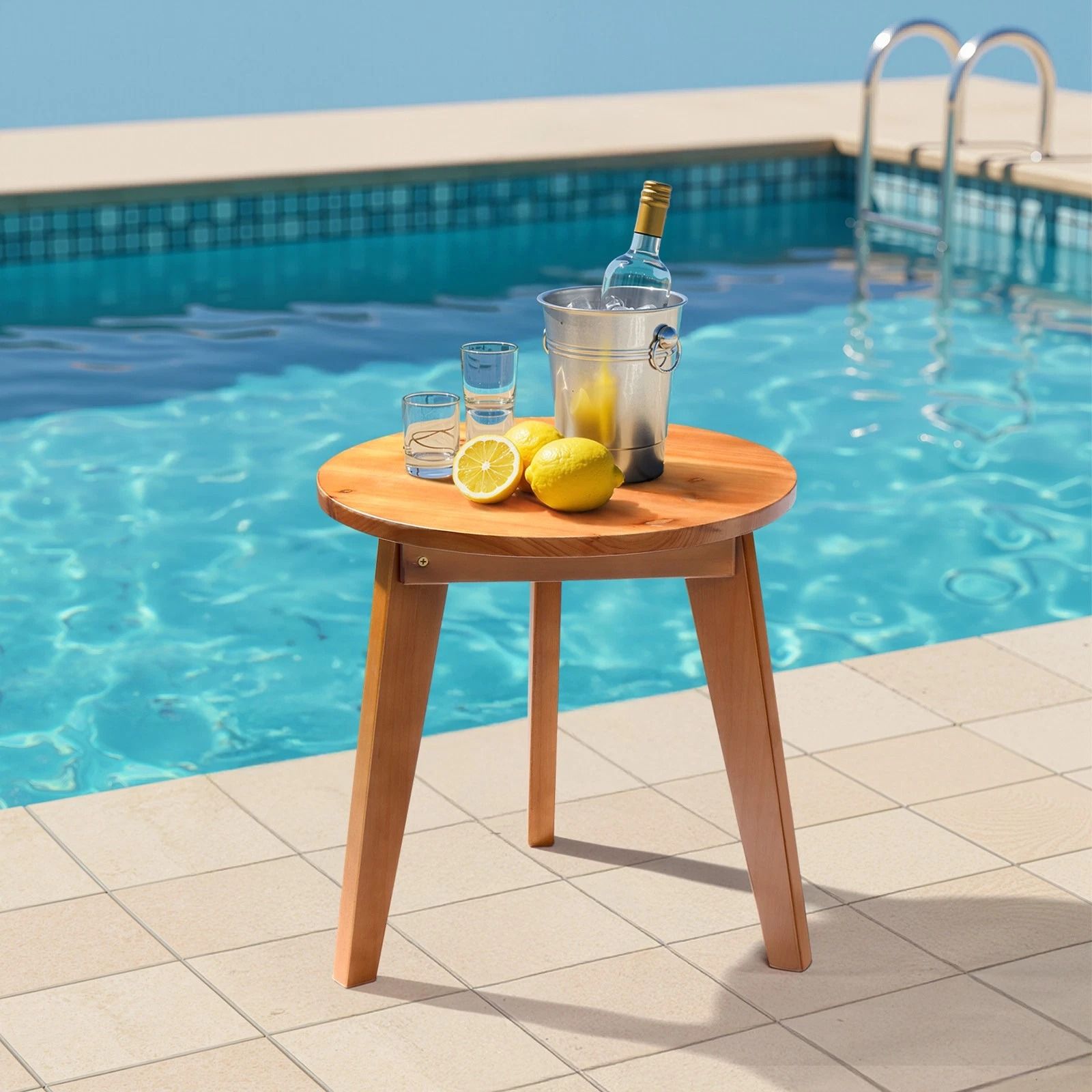 Portable Patio Side Coffee Table – Compact Wood End Table for Indoor and Outdoor Use