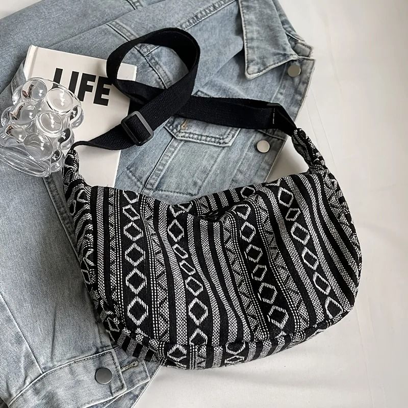 Tribal Style Foldable Crossbody Shoulder Bag with Striped Flag Pattern
