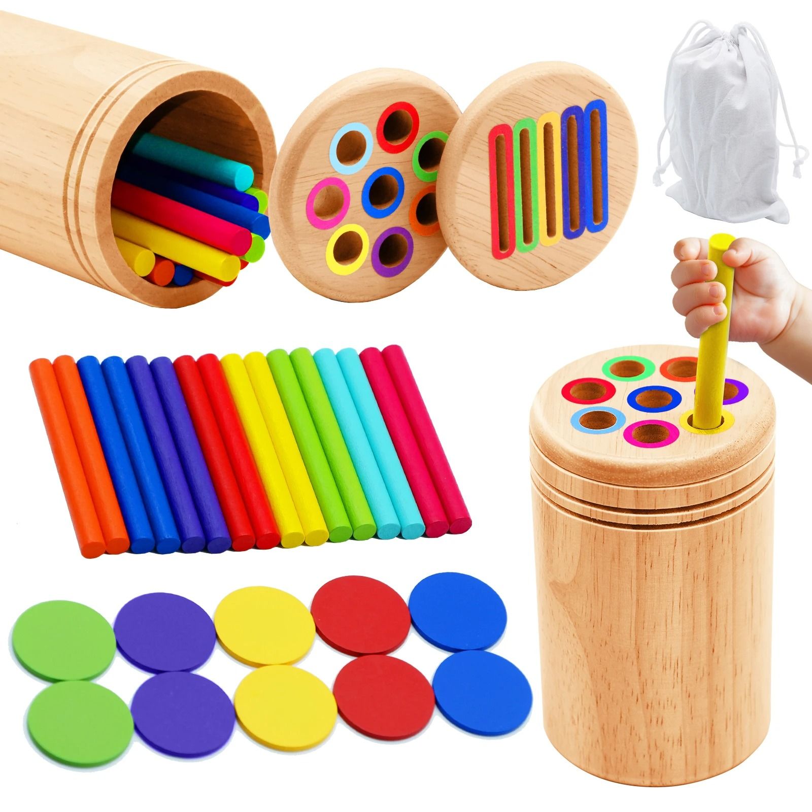 Montessori Wooden Toys Color Sorting Fine Motor Skills Puzzle Set