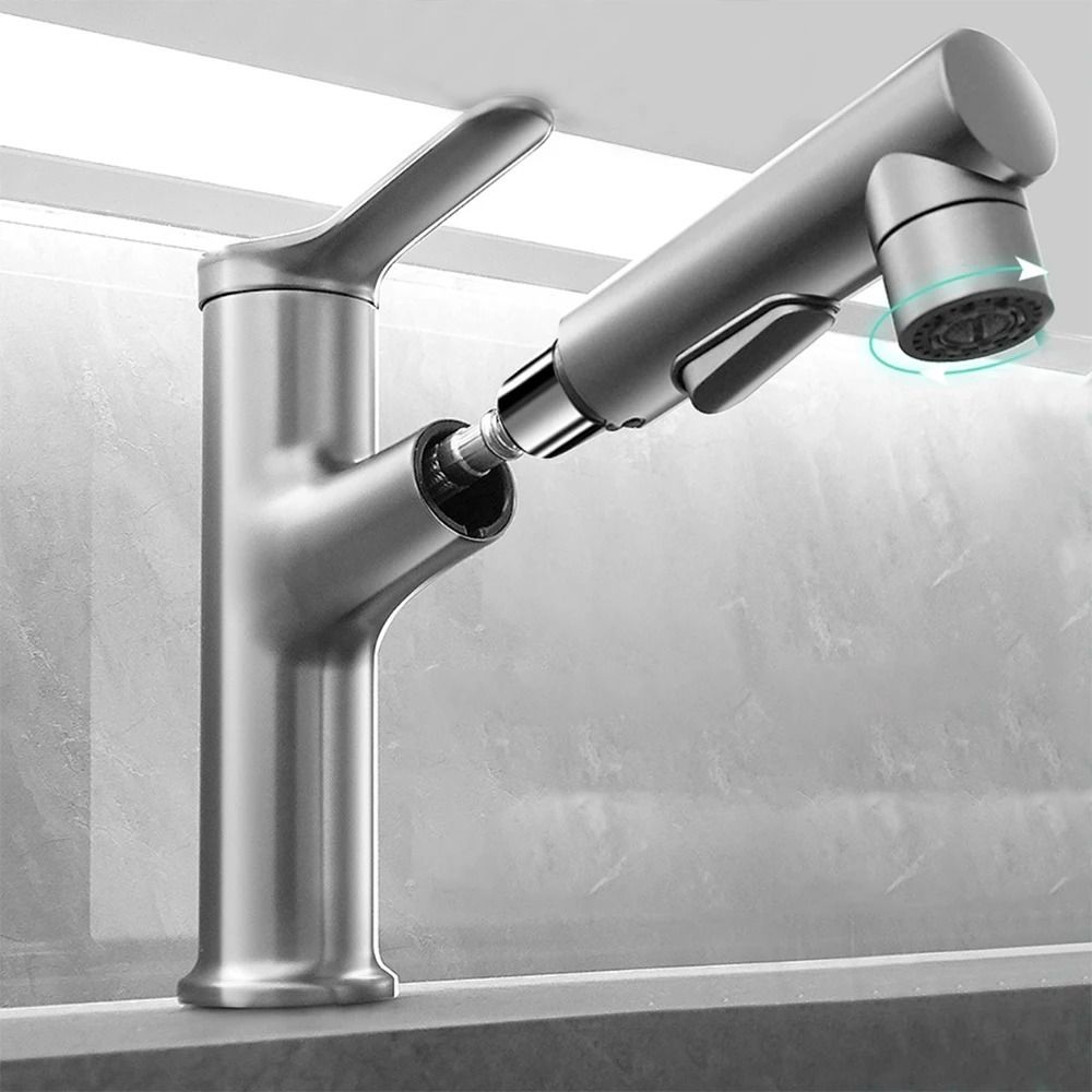 Modern Pull Out Bathroom Sink Faucet with Dual Mode Sprayer