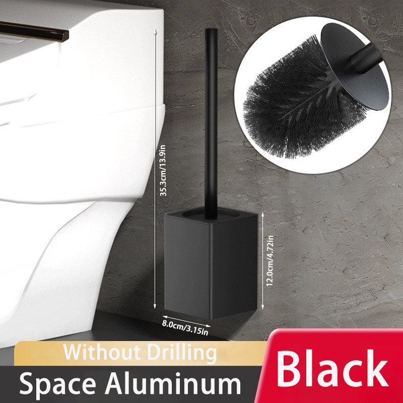 Toilet Brush Holder Wall-mounted No Drilling, Toilet Bowl Brush and Holder, Space Aluminum Bathroom Cleaning Tools