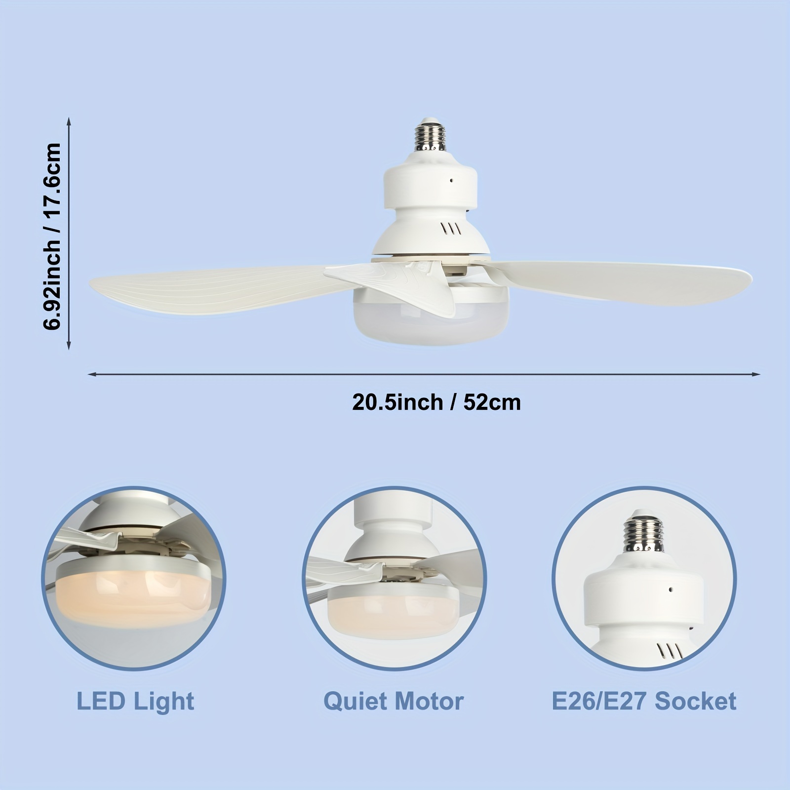 LED Ceiling Fan Light with Remote Control Screw Fan Light with Socket