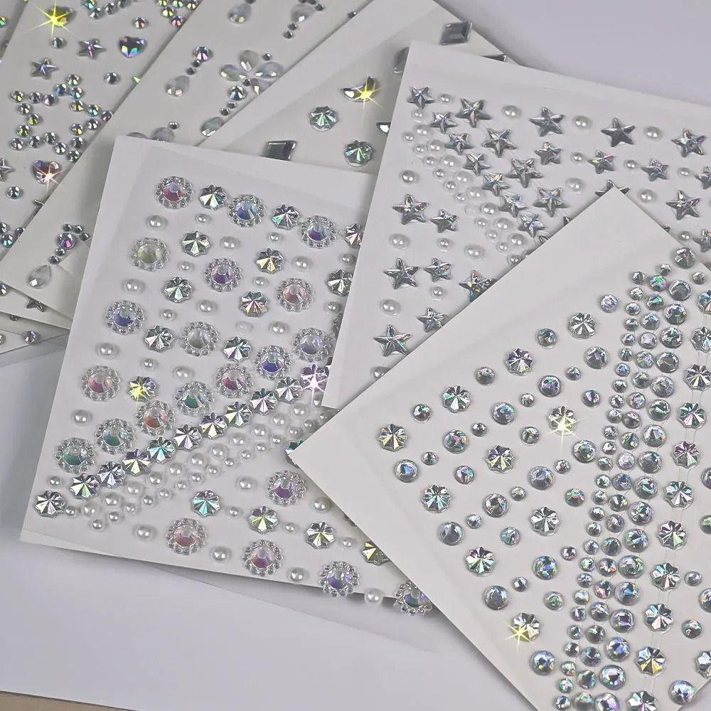 StarGlow Face Gem Stickers Laser Sparkle Rhinestone Face Stickers Stars Heart Moon Makeup Gems